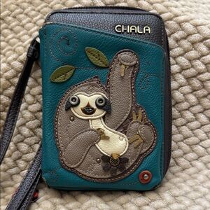 Chala Teal and Brown Sloth Crossbody Bag